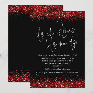 Elegant Red Glitter over de kerstfeestdag Black Kaart