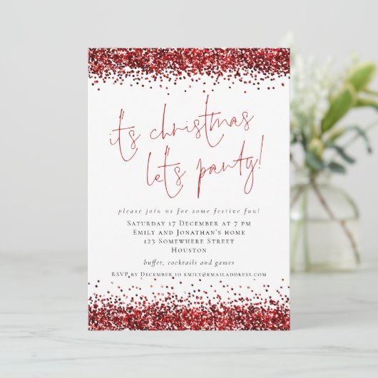 Elegant Red Glitter over kerstfeest Kaart (Staand voorkant)