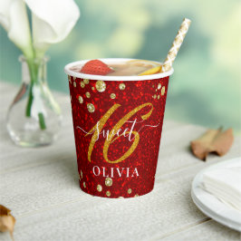 Elegant Red Glitter Sweet 16 Zestien papierbekertj Papieren Bekers