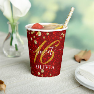 Elegant Red Glitter Sweet 16 Zestien papierbekertj Papieren Bekers