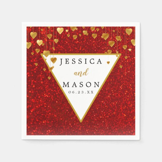 Elegant Red Glitter Wedding Cocktail Napkin Servet (Voorkant)