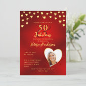 Elegant Red & Gold 50 en Fabulous Birthday Kaart (Staand voorkant)