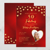 Elegant Red & Gold 50 en Fabulous Birthday Kaart (Voorkant / Achterkant)