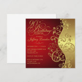 Elegant Red & Gold 90th Birthday Party Invitation Kaart (Voorkant / Achterkant)