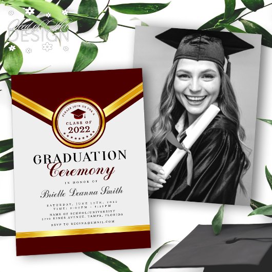 Elegant Red Gold Afstuderen Uitnodiging