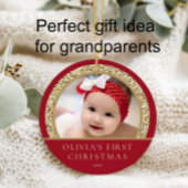 Elegant Red Gold Baby's eerste kerstfoto Keramisch Ornament