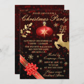 Elegant Red & Gold Bauble & Ribbon-kerstfeest Kaart (Voorkant / Achterkant)