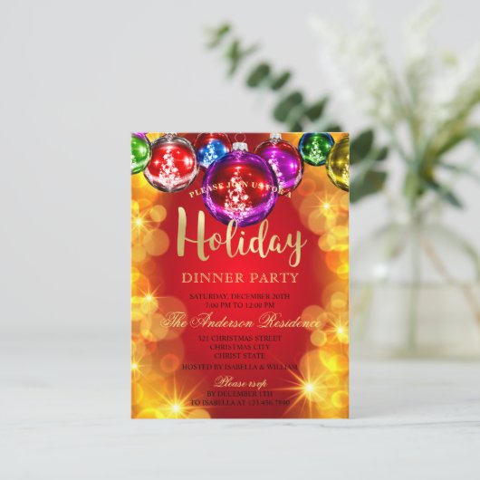 Elegant Red Gold Baubles - kerstuitnodiging Briefkaart (Staand voorkant)