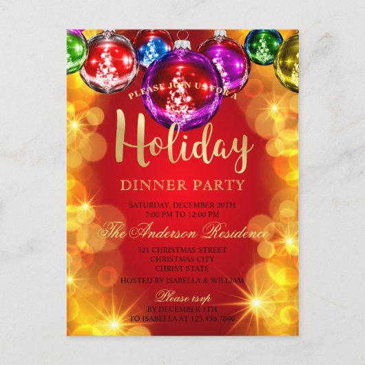 Elegant Red Gold Baubles - kerstuitnodiging Briefkaart (Voorkant)