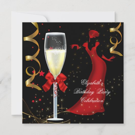 Elegant Red Gold Black Birthday Champagne Kaart (Voorkant)