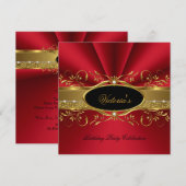Elegant Red Gold Black Birthday Party Kaart (Voorkant / Achterkant)