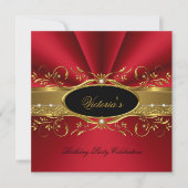 Elegant Red Gold Black Birthday Party Kaart (Voorkant)