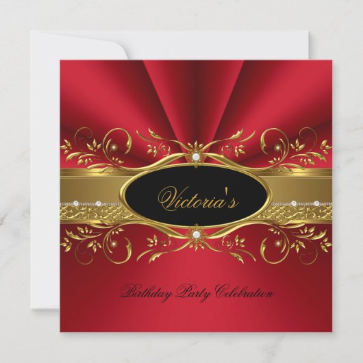 Elegant Red Gold Black Birthday Party Kaart (Voorkant)