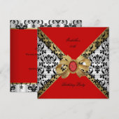 Elegant Red Gold Black White Damask Diamond Kaart (Voorkant / Achterkant)