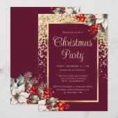 Elegant Red Gold Botanical Christmas Party Kaart (Voorkant / Achterkant)