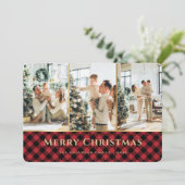 Elegant Red Gold Buffalo met kerstfoto's Feestdagenkaart (Staand voorkant)