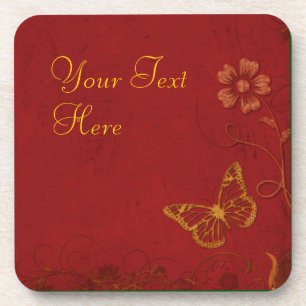 Elegant Red & Gold Butterflies Drankjes Onderzetter