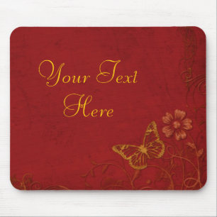 Elegant Red & Gold Butterflies Muismat