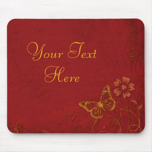 Elegant Red & Gold Butterflies Muismat (Voorkant)