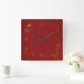 Elegant Red & Gold  Butterflies Vierkante Klok (Huis)