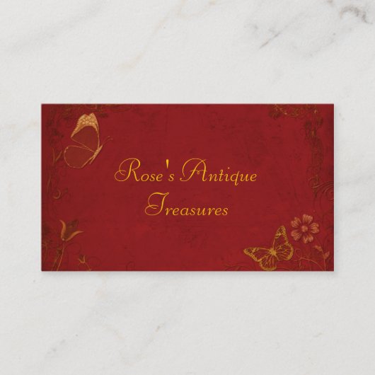 Elegant Red & Gold  Butterflies Visitekaartje (Voorkant)
