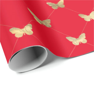 Elegant Red Gold Butterfly Pattern-pakpapier Cadeaupapier