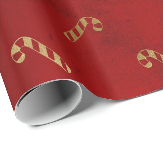 Elegant Red Gold Candy Cane kerst Cadeaupapier (Rol Hoek)