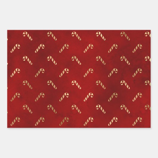 Elegant Red Gold Candy Cane kerst Inpakpapier Vel (Voorkant 2)