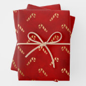 Elegant Red Gold Candy Cane kerst Inpakpapier Vel (In situ)