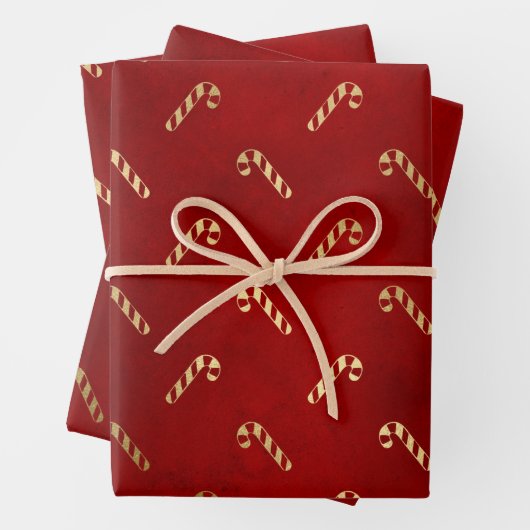 Elegant Red Gold Candy Cane kerst Inpakpapier Vel (In situ)