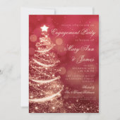 Elegant Red & Gold Christmas Engagement Party Kaart (Voorkant)