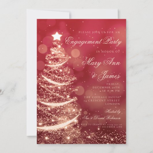 Elegant Red & Gold Christmas Engagement Party Kaart (Voorkant)
