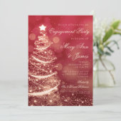Elegant Red & Gold Christmas Engagement Party Kaart (Staand voorkant)