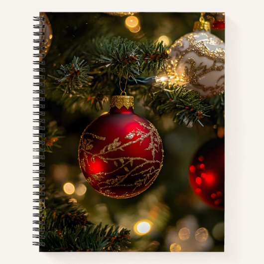 Elegant Red Gold Christmas Holiday Tree Notitieboek (Voorkant)