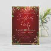 Elegant, Red & Gold, Christmas Party Invitation Kaart (Staand voorkant)