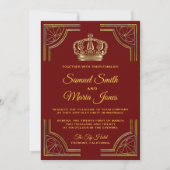 Elegant Red Gold  Crown Wedding Invitation Kaart (Voorkant)