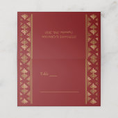 Elegant Red Gold Damask Patterned Wedding Plaatskaartje (Buitenkant ongevouwen)