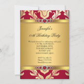 Elegant Red Gold Damask Pearl Birthday Party Kaart (Voorkant)
