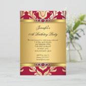 Elegant Red Gold Damask Pearl Birthday Party Kaart (Staand voorkant)