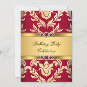 Elegant Red Gold Damask Pearl Birthday Party Kaart (Achterkant)