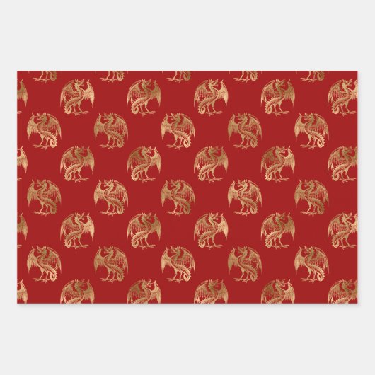 Elegant Red Gold Dragon Wrapping Paper Sheets (Voorkant 2)