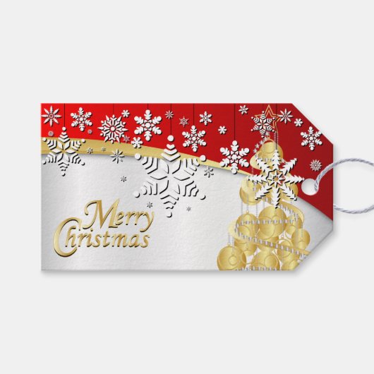 Elegant Red, Gold en White Kerstmis Cadeaulabel (Voorkant (Horizontaal))