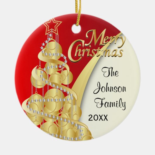 Elegant Red, Gold en White Kerstmis | DIY-foto Keramisch Ornament (Voorkant)