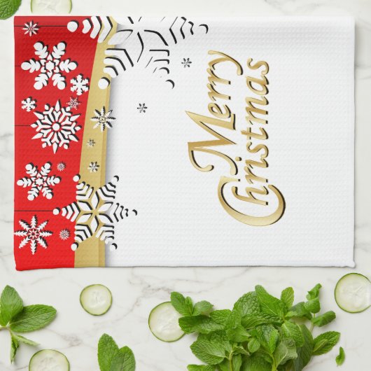 Elegant Red, Gold en White Kerstmis Theedoek (Gevouwen)