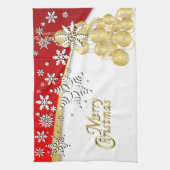 Elegant Red, Gold en White Kerstmis Theedoek (Verticaal)