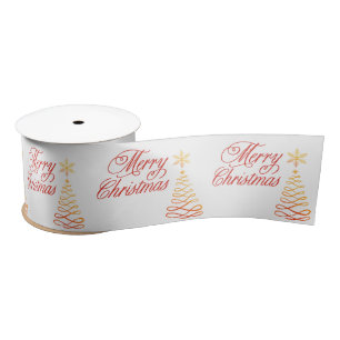 Elegant Red Gold en White Merry Kerstmis Satijnen Lint
