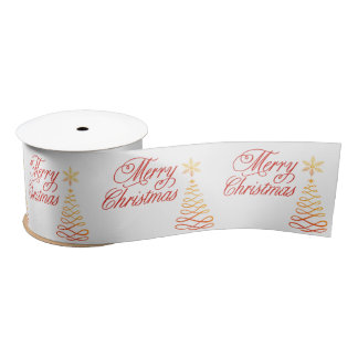 Elegant Red Gold en White Merry Kerstmis Satijnen Lint