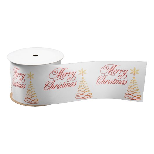 Elegant Red Gold en White Merry Kerstmis Satijnen Lint (Spoel)