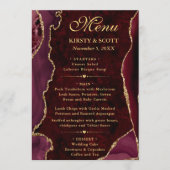 Elegant Red & Gold Faux Glitter Agate Wedding Menu (Voorkant)