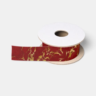 Elegant Red Gold Faux marmer kerst Satijnen Lint